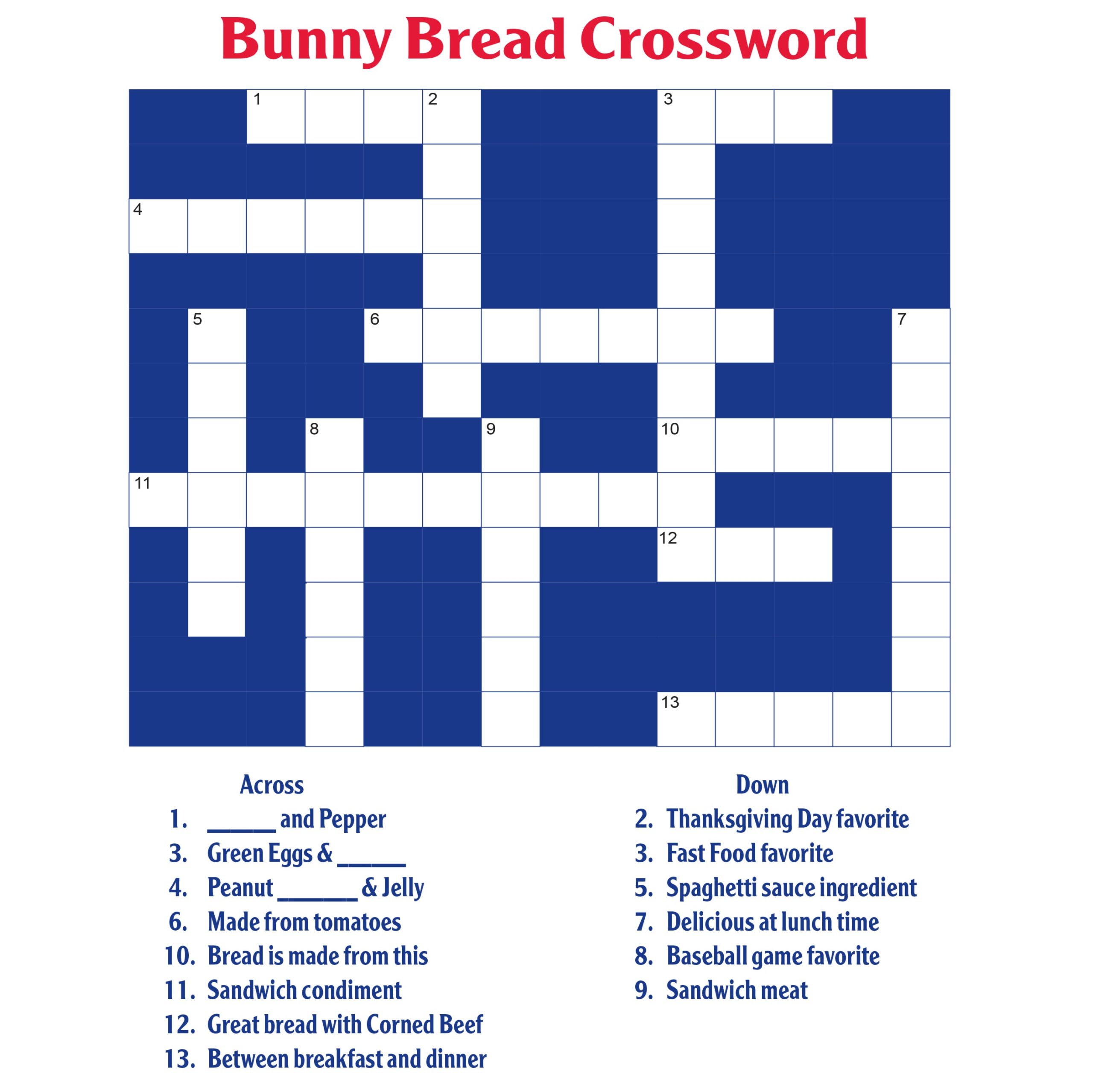 bunny crossword puzzle activity sheet